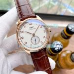 Copy IWC Schaffhausen Portuguese Rose Gold White Dial Brown Leather Watch 40MM